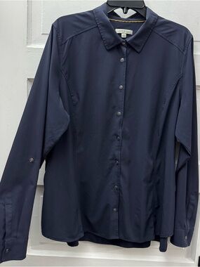 Orvis Navy Button Up Shirt Stretch Career Travel Blouse Womens XL